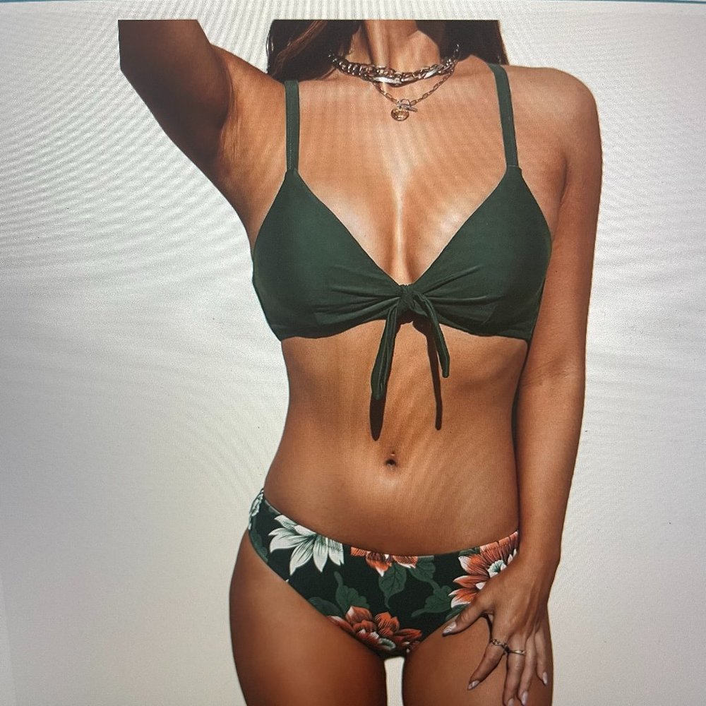 CUPSHE Women's Floral Print Knot Adjustable Bikini Set, Two Piece Bathing Suit